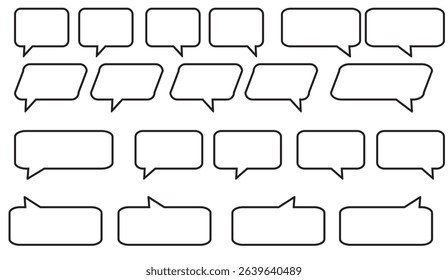 Assorted Minimalist Speech Bubbles Template, Black Outline on White Background, Perfect for Dialogue Representation and Graphic Elements, Conversation Visuals