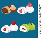 Assorted Mochi Ice Cream in Strawberry, Cherry, Chocolate, and Matcha Red Bean Flavors
A colorful assortment of mochi ice cream in popular flavors including strawberry, cherry, chocolate, and matcha r