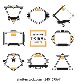 Assorted modern tribal out line shapes, labels and emblems set