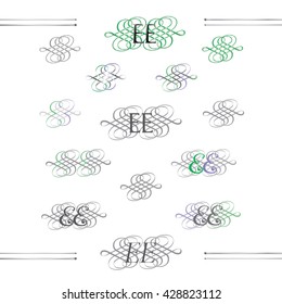 Assorted Monogram Logos Based on EE Lettering - Calligraphic Style