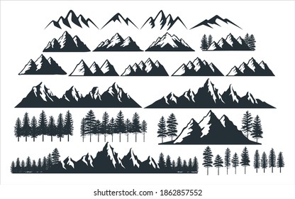 assorted mountain pine tree vector graphic design template set for sticker, decoration, cutting and print file