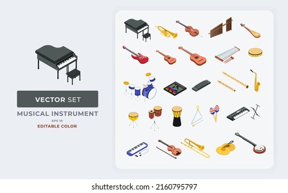 Assorted musical instruments vector illustration. Color Editable Eps 10.