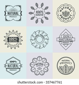 Assorted Natural Product Insignias Logotypes Set 1. Line Art Vector Elements.