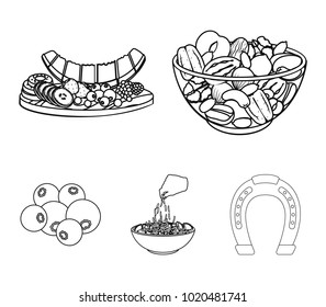 Assorted nuts, fruits and other food. Food set collection icons in outline style vector symbol stock illustration web.