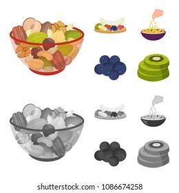 Assorted nuts, fruits and other food. Food set collection icons in cartoon,monochrome style vector symbol stock illustration web.