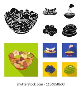 Assorted nuts, fruits and other food. Food set collection icons in black, flat style vector symbol stock illustration web.