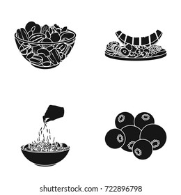 Assorted nuts, fruits and other food. Food set collection icons in black style vector symbol stock illustration web.
