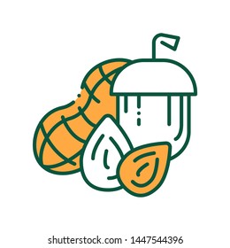 Assorted nuts line color icon. Hazelnut, almond, peanut. Sign for web page, mobile app, button, logo. Vector isolated button. Editable stroke.