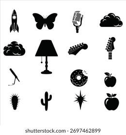 Ícones de vetor da silhueta de objetos sortidos