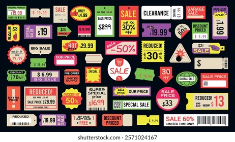 Assorted old price sticker and labels. Old price label collection. Price tags vector set. Best price labels. Sale stickers Isolated on black background. 