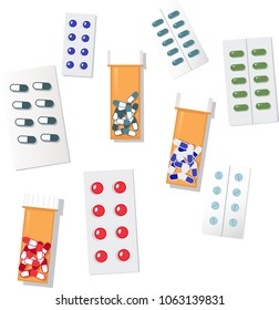 Assorted packed pills, EPS8 vector illustration, isolated on white
