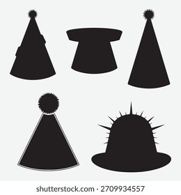 Festa variada e decorativo silhuetas chapéu ícone vetorial conjunto