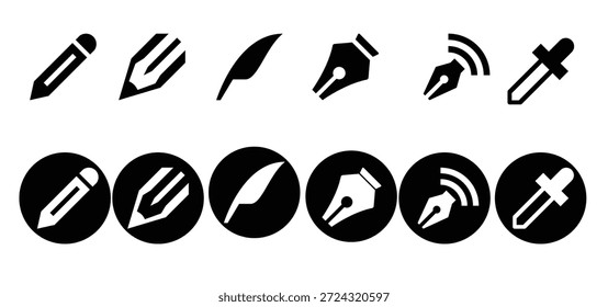 Diversos ícones de caneta em diferentes estilos e designs
