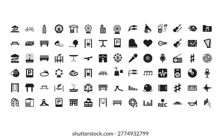 Assorted pictograms and symbols for user interfaces diverse categories on white background pictograms business