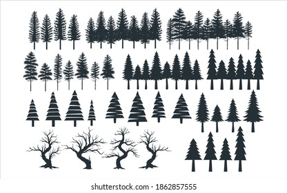 assorted pine tree vector graphic design template set for sticker, decoration, cutting and print file