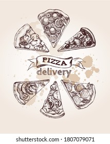 Handdrawn Pizza Illustration Stock Vector (Royalty Free) 197985782 ...