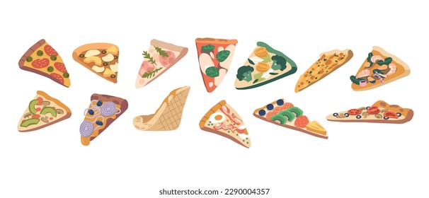 Assorted Pizza Slices Featuring Various Toppings Like Pepperoni, Sausage, Mushroom, Seafood And Peppers