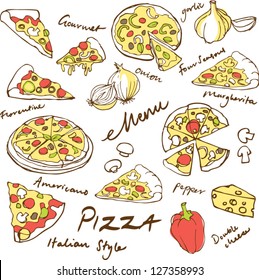 Assorted pizza vector illustrations