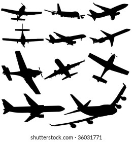 assorted plane silhouettes arriving and departing illustration svg