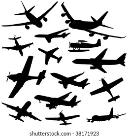 assorted plane silhouettes arriving and departing illustration svg