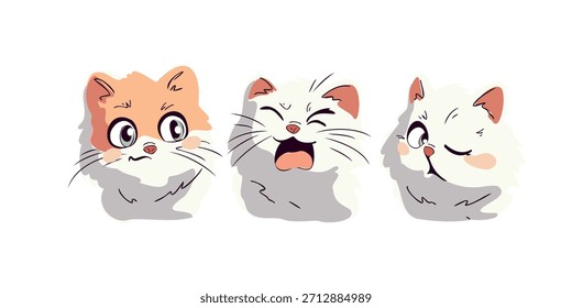 Surtido de gatitos juguetones con rostros emocionales Vector