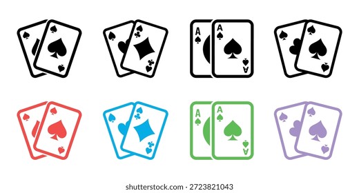 Surtido de cartas en colores vibrantes, mostrando diferentes trajes y el rango de as.