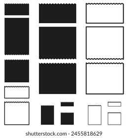 Sortierte Briefmarken Silhouette Kollektion. Vielzahl von Formen für Leerzeichen. Philatelie und Kollektion Thema. Vektorillustration. EPS 10.