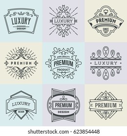 Assorted Premium Luxury Logotypes Set. Mono Line Vector Illustration.