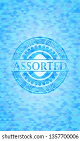 Assorted realistic sky blue emblem. Mosaic background