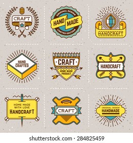 Assorted retro design color insignias logotypes set 15. Vector vintage elements.