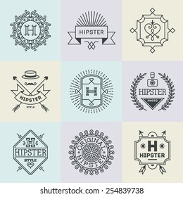 Assorted retro design hipster insignias logotypes set 1. Vector vintage elements.