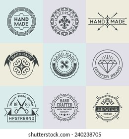 Assorted retro design insignias logotypes set 3. Vector vintage elements.  