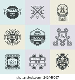 Assorted retro design insignias logotypes set 8. Vector vintage elements.