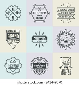 Assorted retro design insignias logotypes set 6. Vector vintage elements.