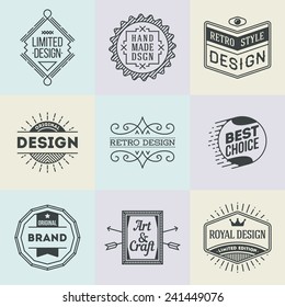 Assorted retro design insignias logotypes set 5. Vector vintage elements.