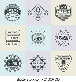 Assorted retro design insignias logotypes set 9. Vector vintage elements.