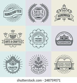 Assorted retro design insignias logotypes set 12. Vector vintage elements.