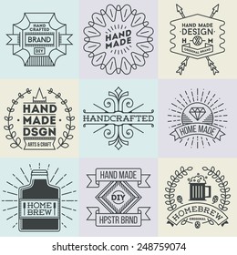 Assorted retro design insignias logotypes set 11. Vector vintage elements.