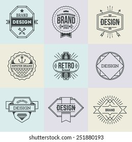 Assorted retro design insignias logotypes set 13. Vector vintage elements.