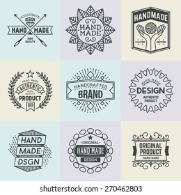 Assorted retro design insignias logotypes set 19. Vector vintage elements.