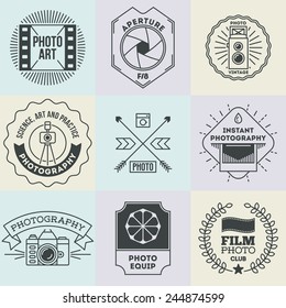 Assorted retro design insignias photography logotypes set. Vector vintage elements. 