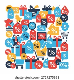 Iconos de venta surtidos cajas de regalo y Carrito de compras