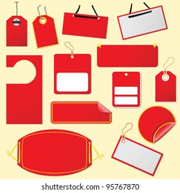 Assorted sale price tags!    Transparency used on shadows (separate layer) and on tags themselves.