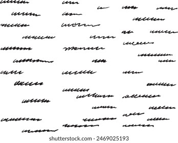 Assorted scribble assets for crossed out handwriting or teacher's classwork corrections on paper. Black and white. Handmade, original hand written document.