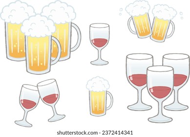 Assorted Set of Draft Beer and Various Wine Glasses