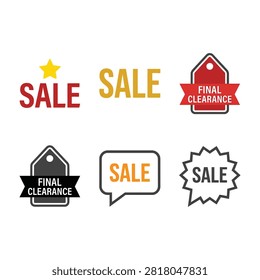 Assorted set of final clearance and sale icons including price tags, speech bubbles, and ribbons. Perfect for retail store promotions, discounts, and advertising.