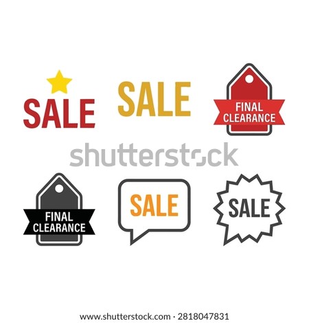Assorted set of final clearance and sale icons including price tags, speech bubbles, and ribbons. Perfect for retail store promotions, discounts, and advertising.