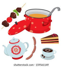 Assorted set of food and kitchen utensils