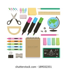 Assorted set of school and office accessories