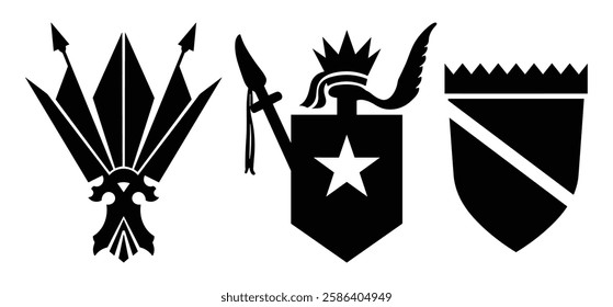 Assorted Shield Silhouette vector frames or shapes on the white background